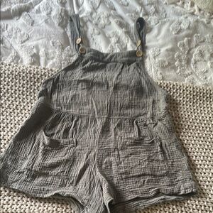 Olive Textured Short Overalls